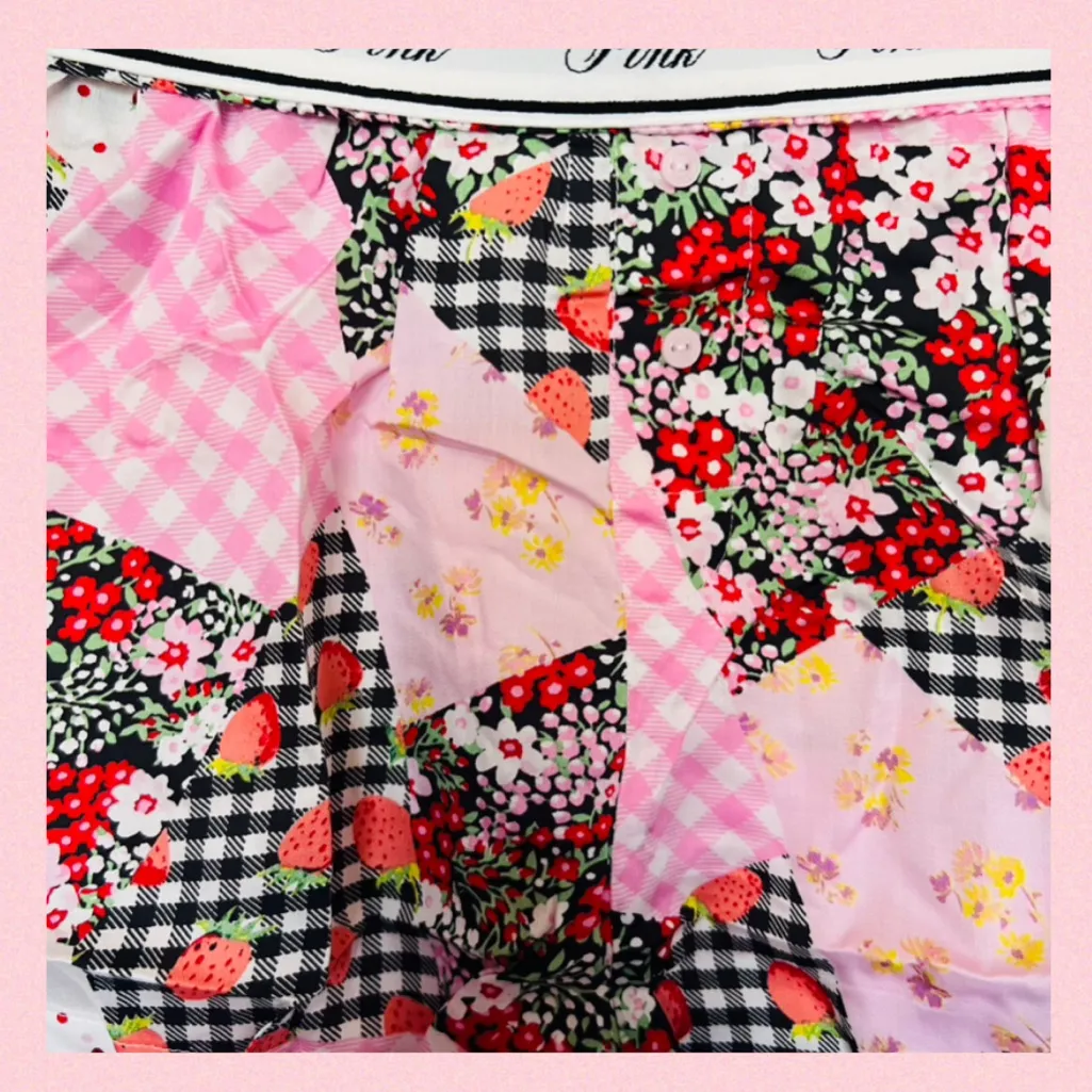 PINK VICTORIA’S SECRET Silky Pajama Shorts Patchwork Gingham Berries Floral M - Image 8
