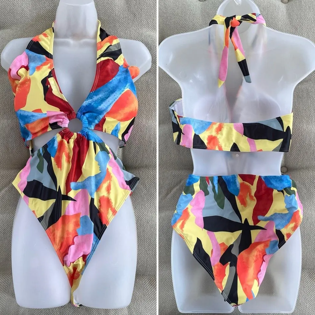 NEW SHEIN Colorful Abstract One Piece Keyhole Cutout Swimsuit 4XL - Image 2