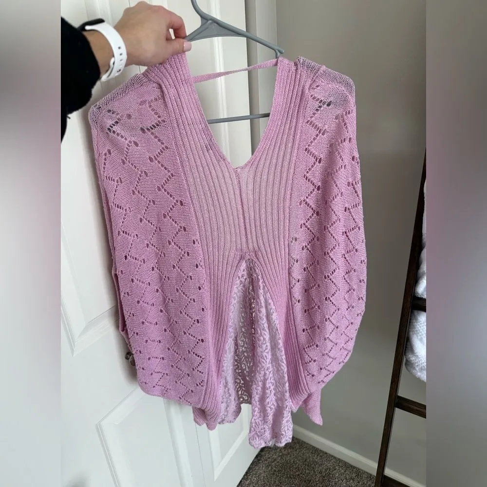 NY Collection XS Pink Knit Open Front Poncho Topper Cover Up Lightweight - Image 3
