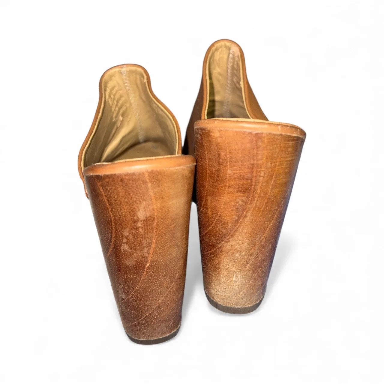 Velez Handmade Leather Clogs Wooden Heels size 38 EU Brown - Image 6