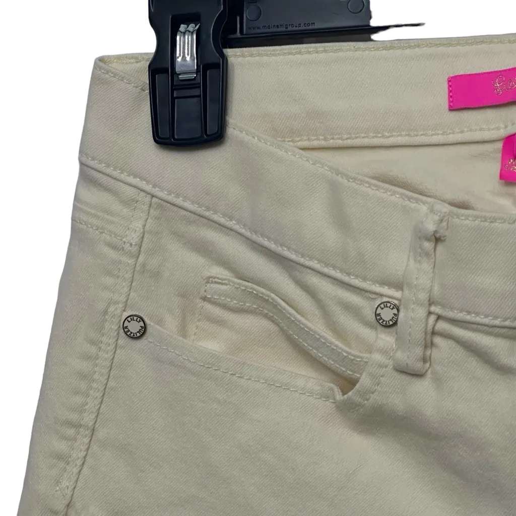Lilly Pulitzer Size 2 Pale Yellow Stretchy Straight‎ Leg Jeans Raw Hem Mid Rise - Image 3