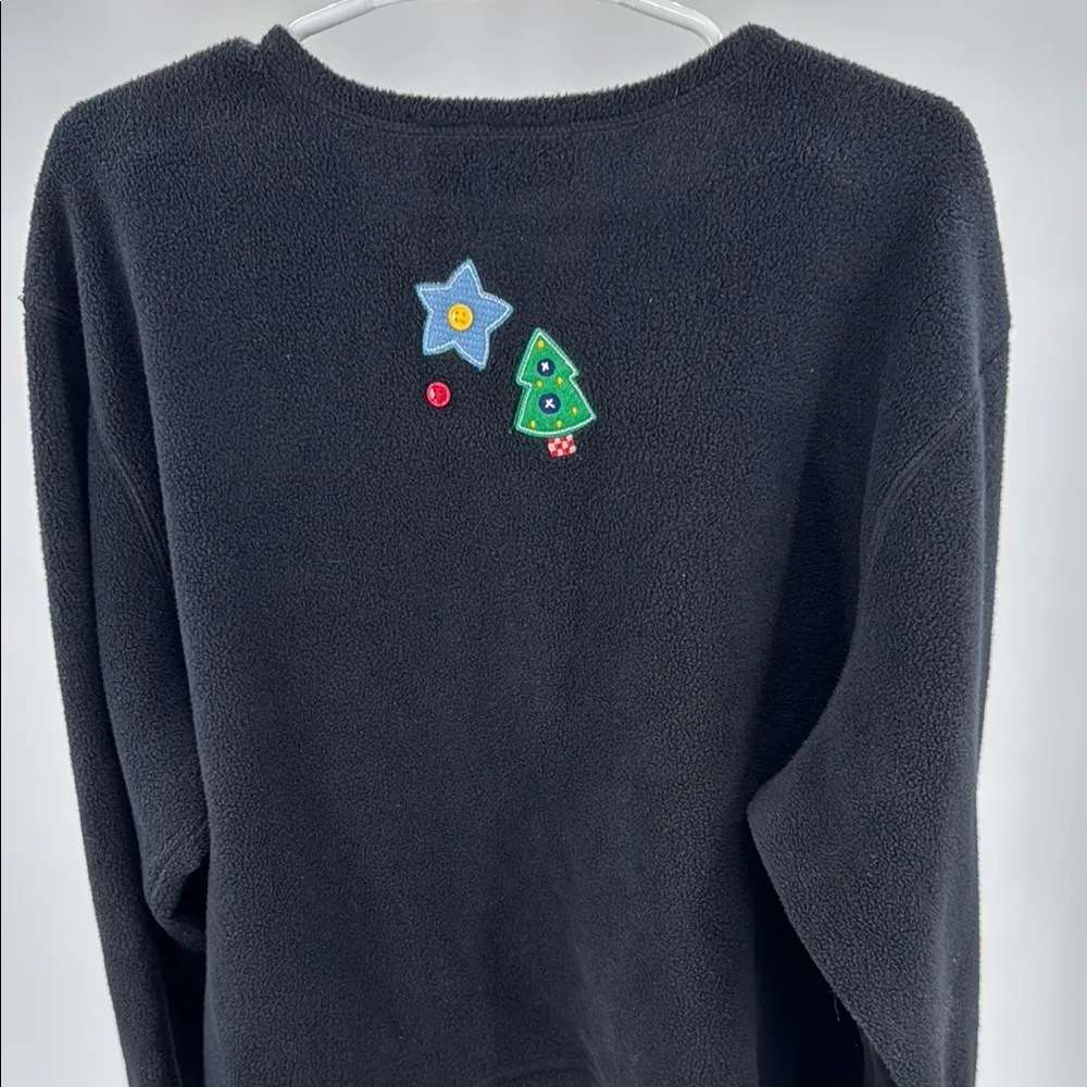 Croft & Barrow Black Fleece button front cardigan XL winter holiday felted patch - Image 4