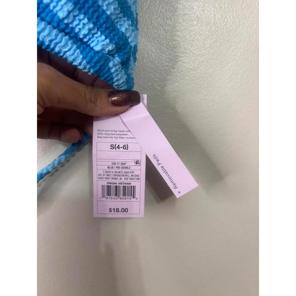 Wild Fable Striped Bikini Top - Blue/Light Blue Small - Image 4