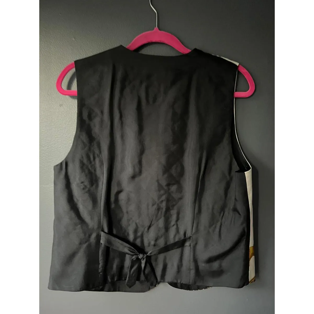 Rafaela 100% Silk Cream Vest with Adjustable Back Tie Black Size M - Image 3