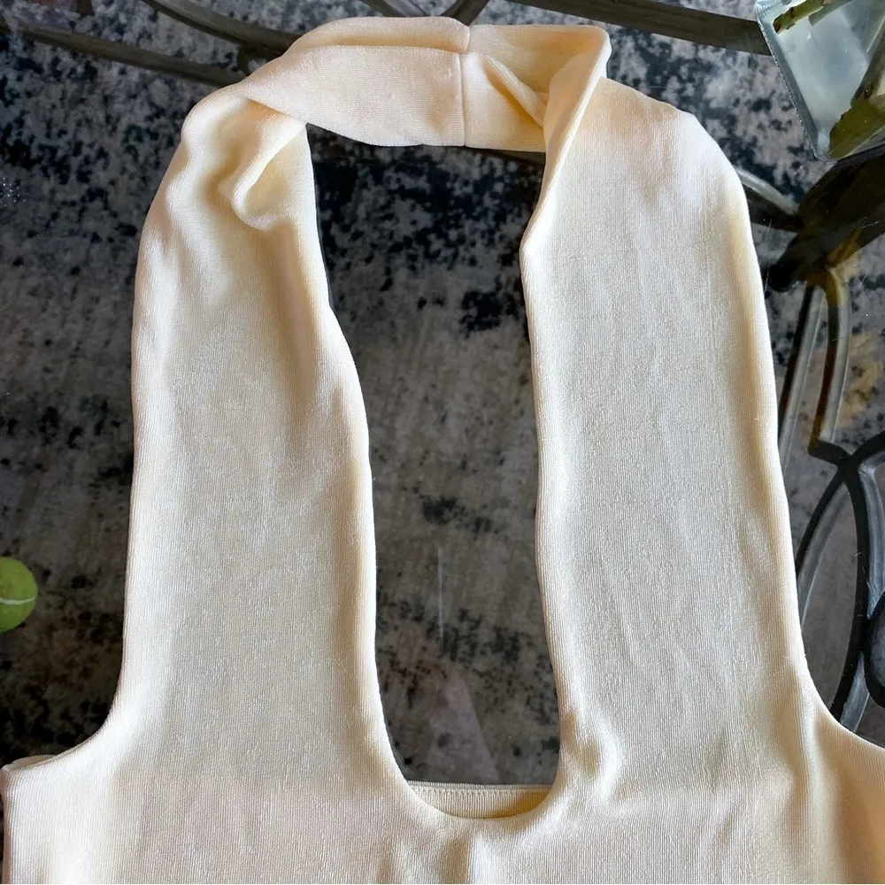 With Jean Top Erin Wrap-Around Halter Keyhole Crop Slinky Buttercream M EUC - Image 5