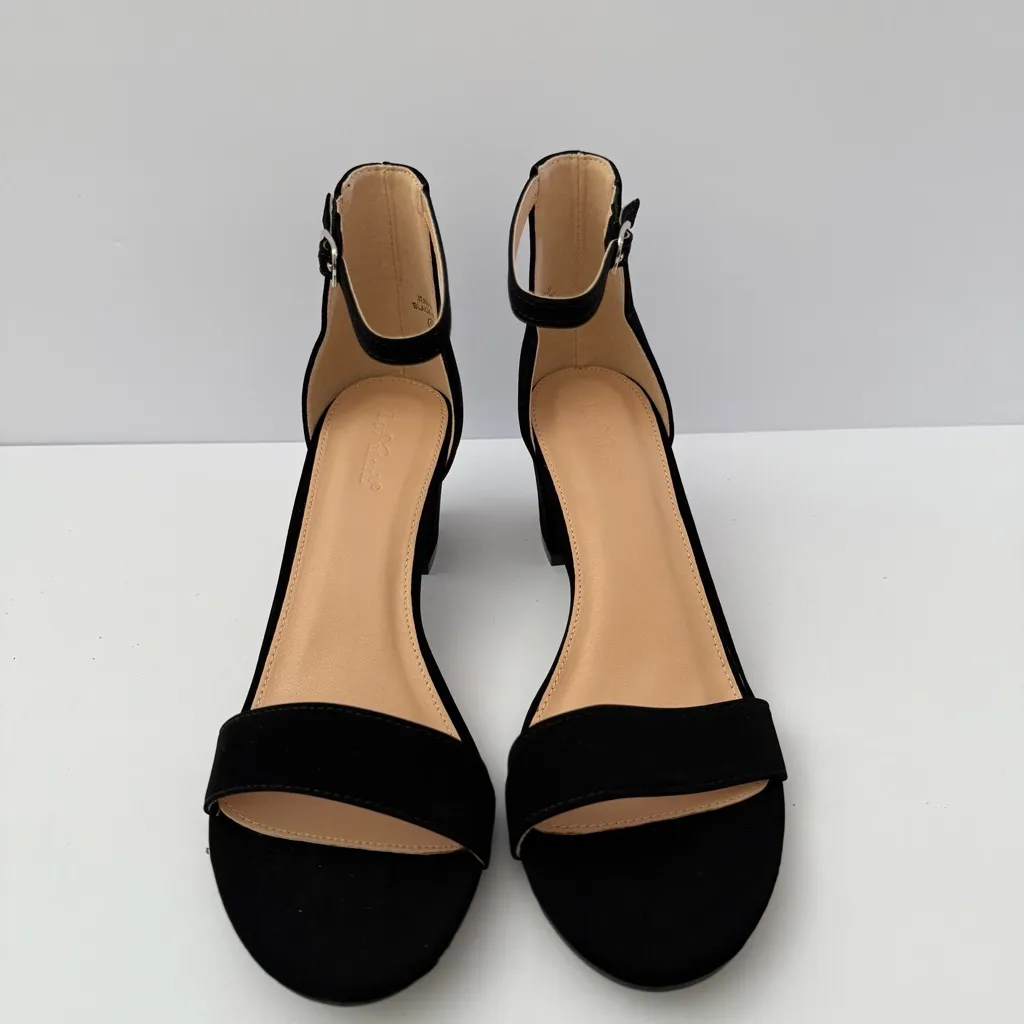 Lovmark Black Suede Ankle Strap Block Heel Velvet Women’s 9 Dress Classic Heels - Image 2