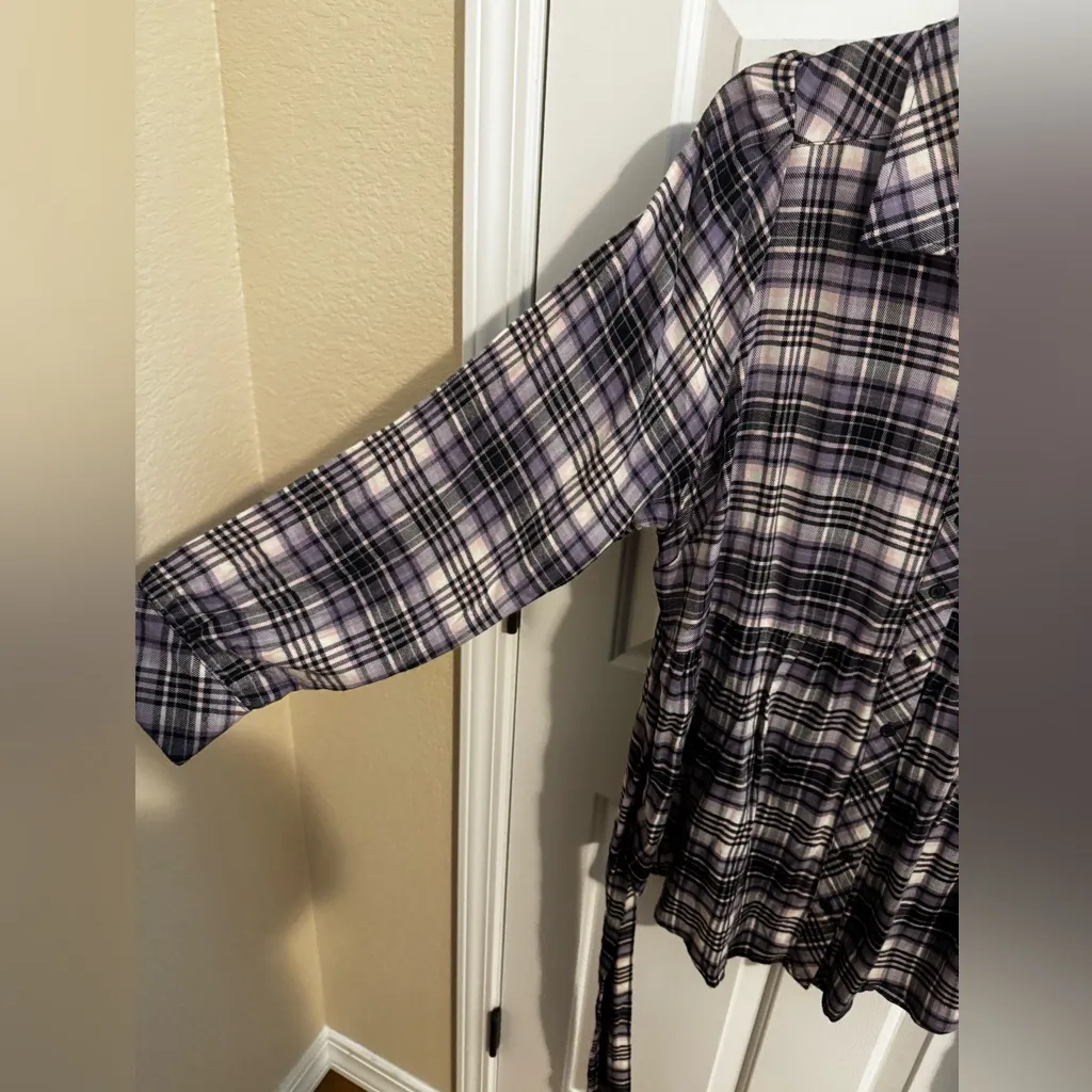 Torrid New Softest Flannel Tie Back Button Up Tunic Purple Plaid Plus 2X - Image 10