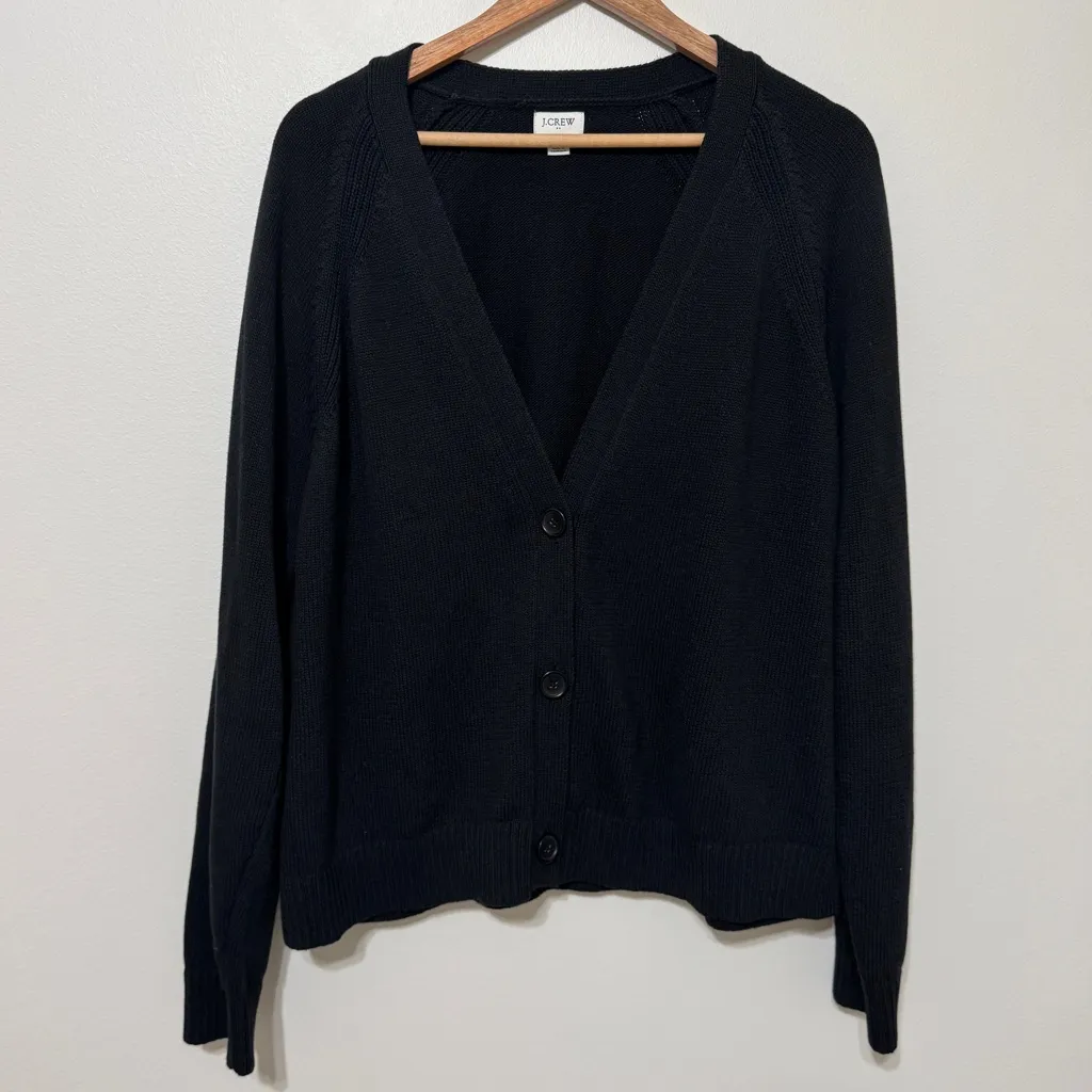J. CREW Cotton-blend V-neck cardigan sweater size XXL Black - Image 2