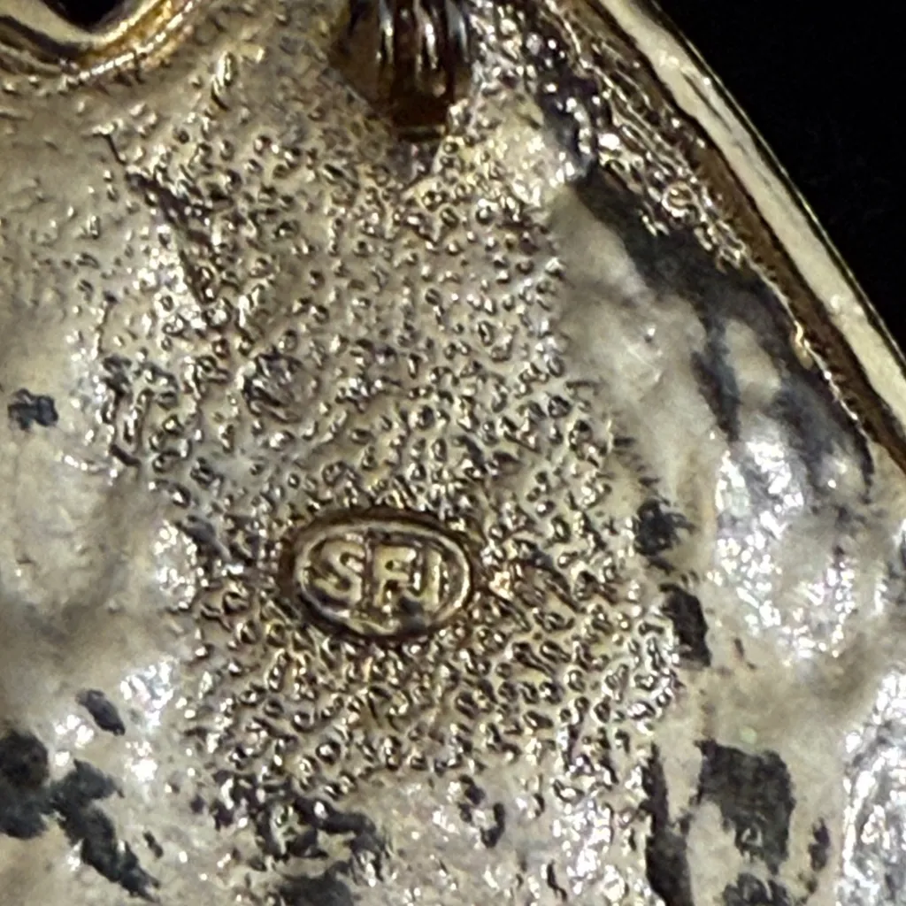 SFJ signed vintage Christmas Cottage Gingerbread House Enamel Brooch Pin Red - Image 3