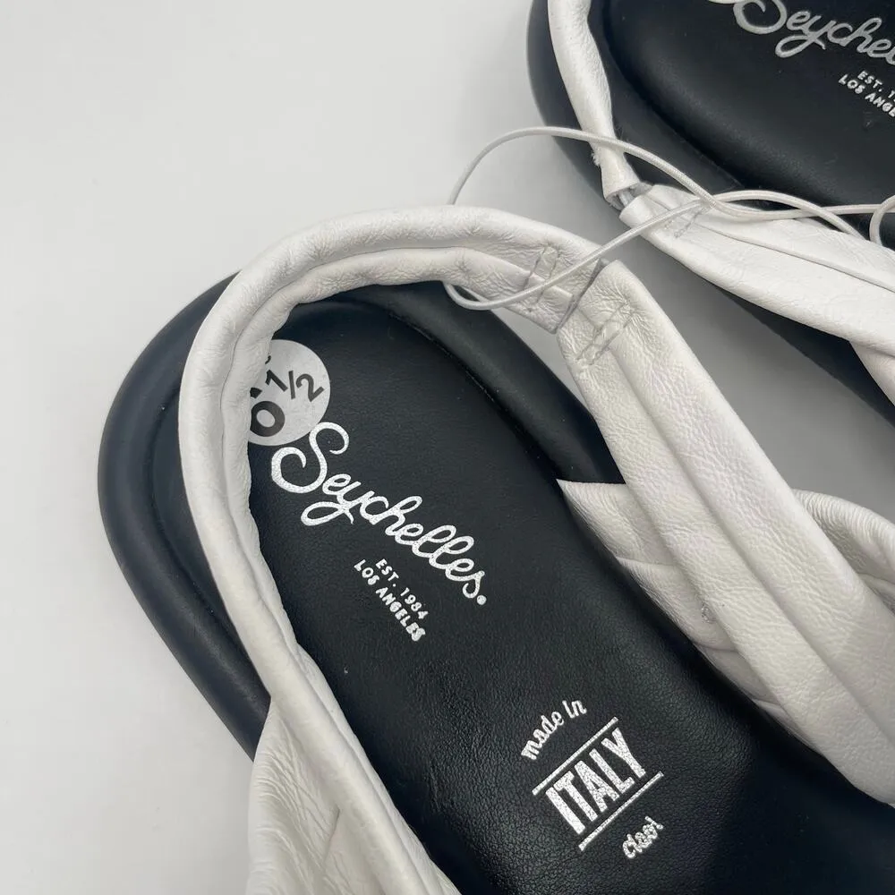 SEYCHELLES Sandals Size 6.5 White Leather Strappy Flats Punchline Slingback NEW - Image 2