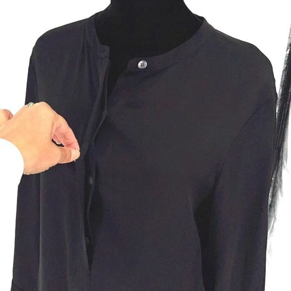Theory Womens Long Sleeve Carstan‎ A-Line Hi-Low Silk Mini Dress Black Size 6 - Image 3