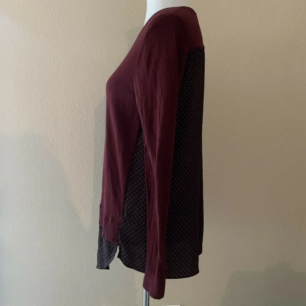 Ann Taylor LOFT Burgundy Mixed Media Blouse - Image 3