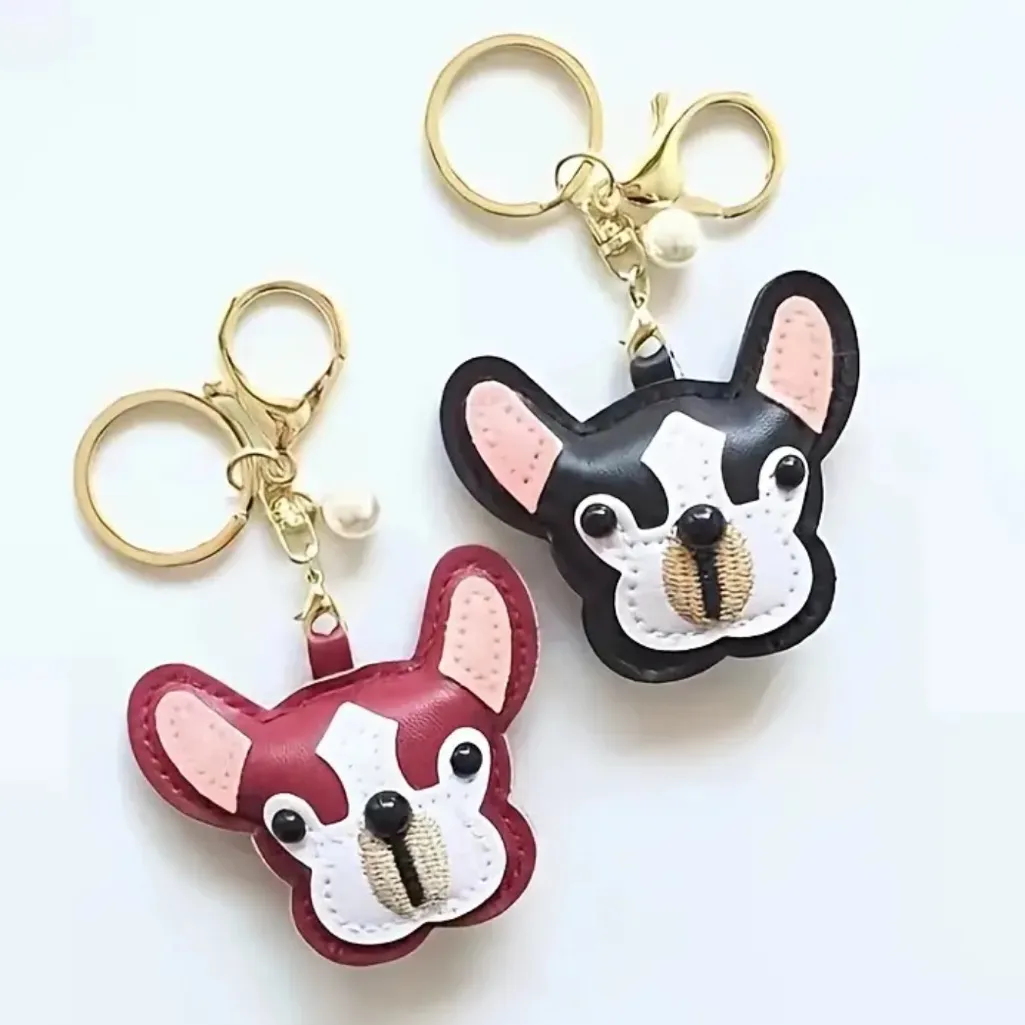 French Bulldog Puppy Face Keychain Tan Dog Bag Charm Gold Key Ring NWT Cute - Image 6