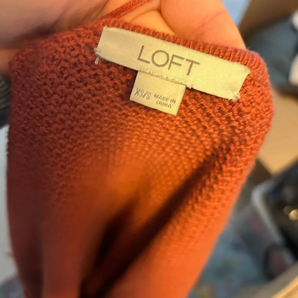 LOFT RUST ORANGE WAFFLE STITCH OPEN SWEATER WRAP - Image 6