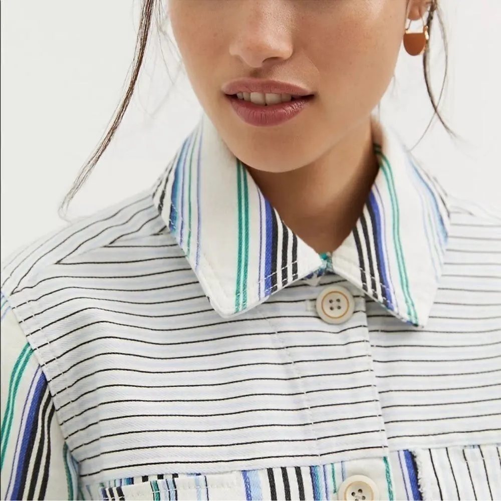 Anthropologie Maeve Striped Button Down Shacket Shirt Jacket NEW Size Medium - Image 2