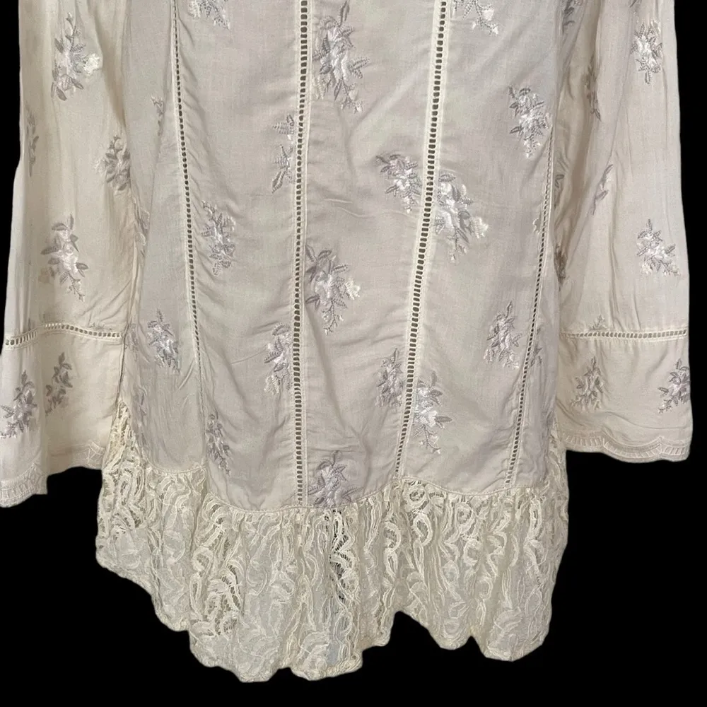 Sundance Lace Embroidered Eyelet Top Women’s Size XSP Ivory Long Sleeves - Image 5