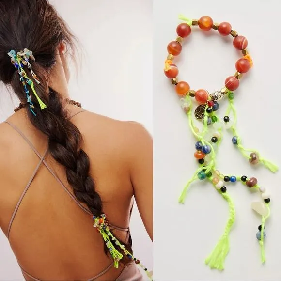 Free People Ariana Ost The Sand Dripp Hair Tie in Lime Green NWT Bracelet - Image 2