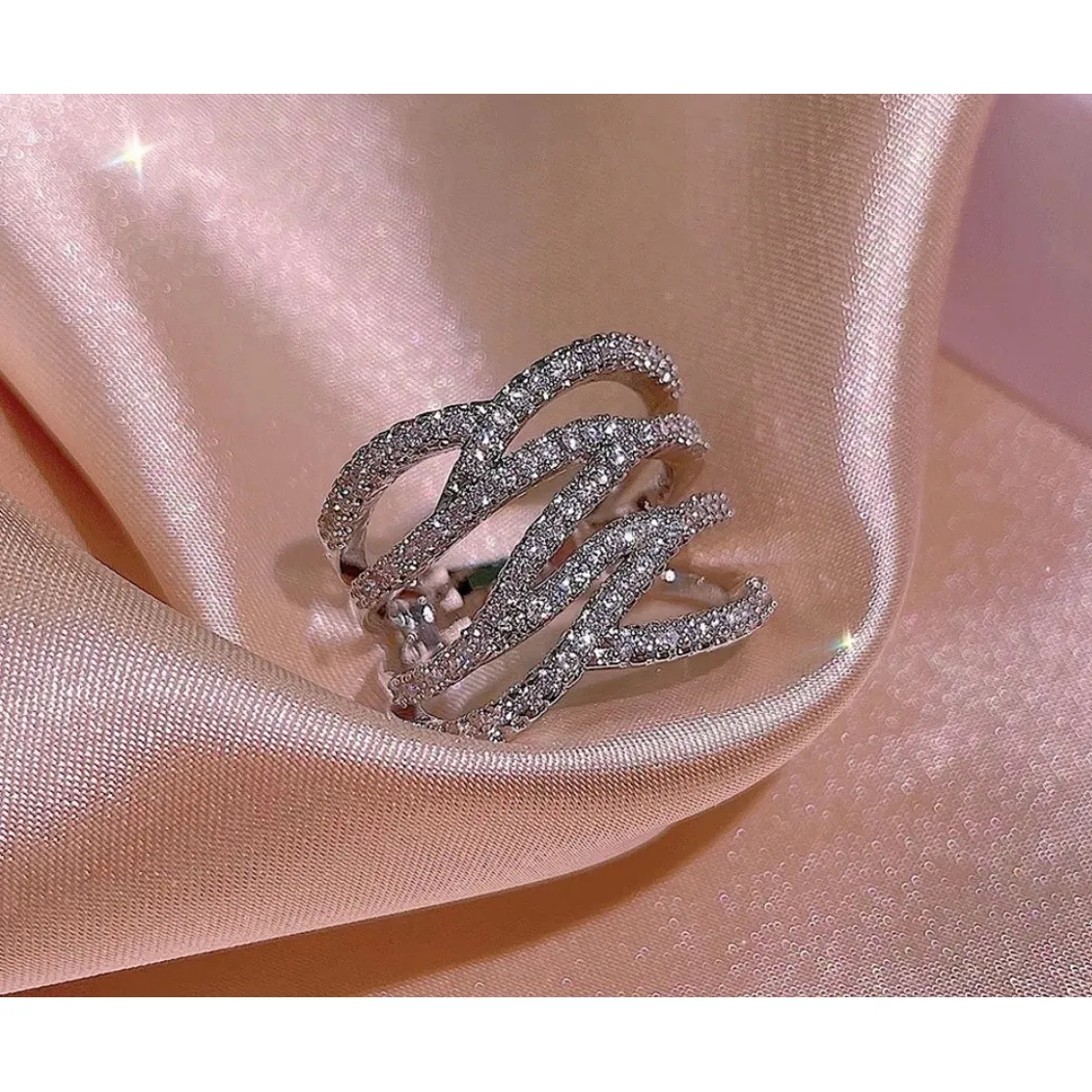 Iced Multi Layer Simulated Diamond Adjustable Ring | 925 Sterling‎ Silver - Image 4