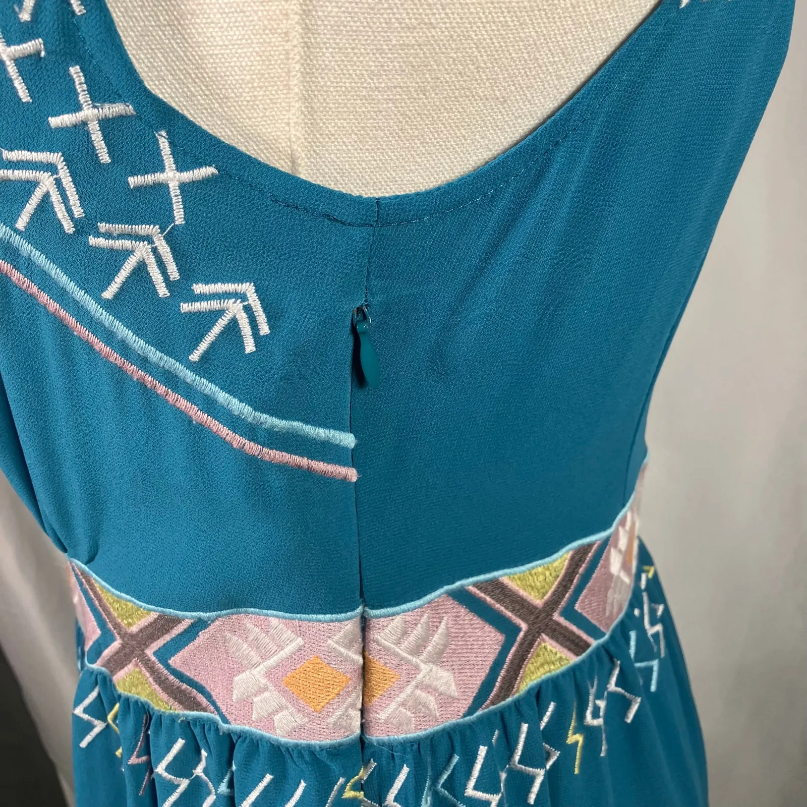 Sundance Teal Blue Embroidered Sleeveless Boho Midi Dress Women's‎ Size 2 - Image 6
