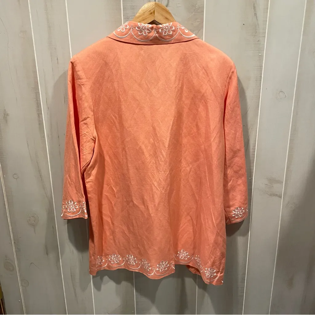 Cute Bob Mackie NWT peaches and cream linen blend oversized blazer embroidery - Image 5