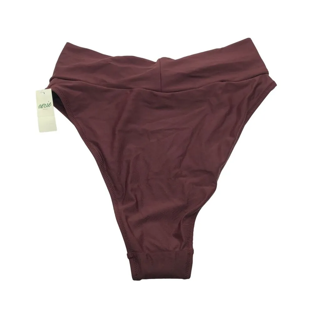 Aerie Womens High Cut Cheeky Bikini Swim Bottom Maroon Burgundy Size M - Image 2