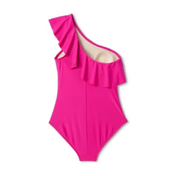 Women’s Ruffle‎ One Shoulder Coverage One Piece Pink Swimsuit
Size L (12-14 - Image 5