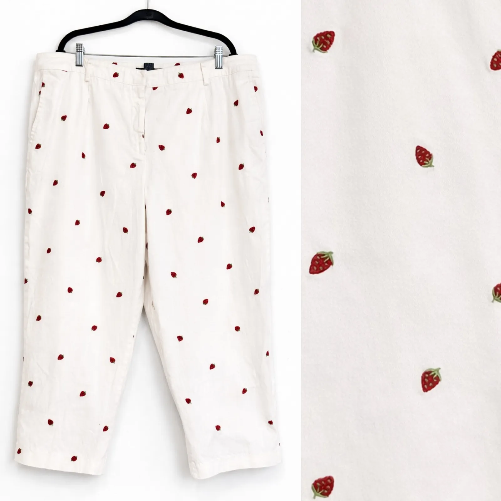 Briggs New York White Strawberry Embroidered Capri Pants Size 20W - Image 2