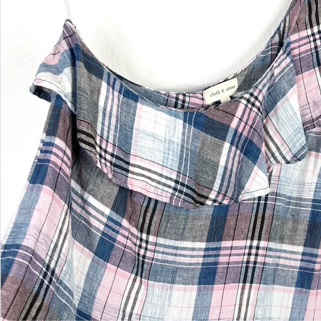 Cloth & Stone linen cotton one shoulder ruffle one shoulder top size large Y2K - Image 4