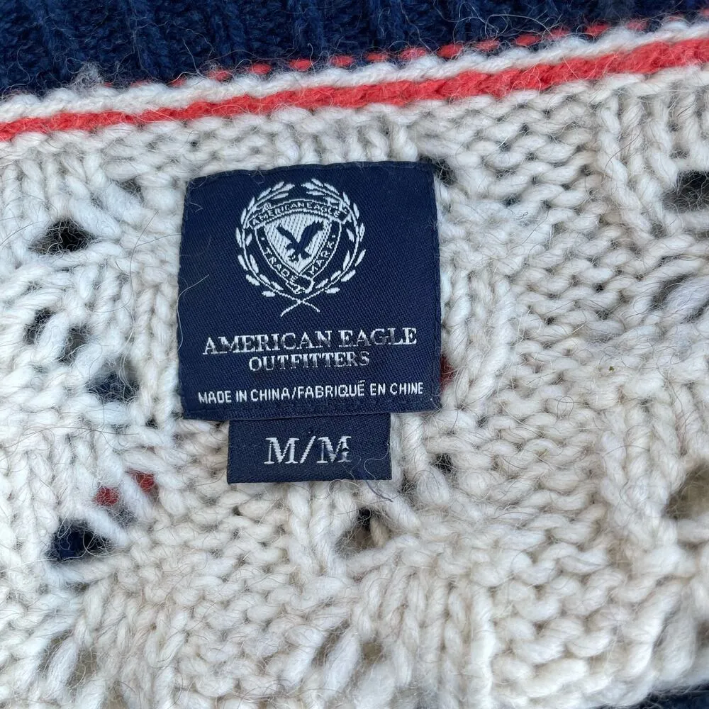 AEO Chunky Knit Retro Fair Isle Sweater M - Image 5