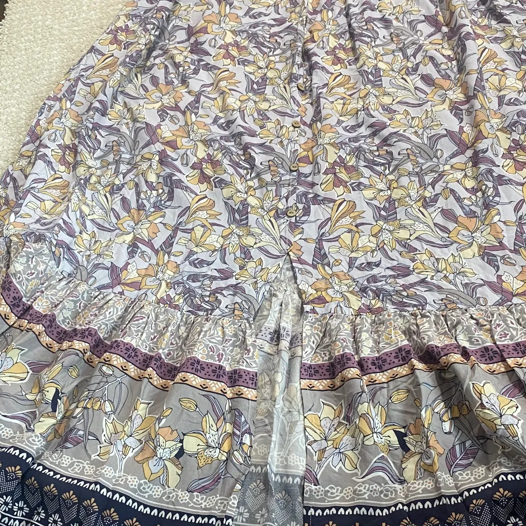 Bohemian Floral Midi Dress in Purple and Cream Size L - Image 9