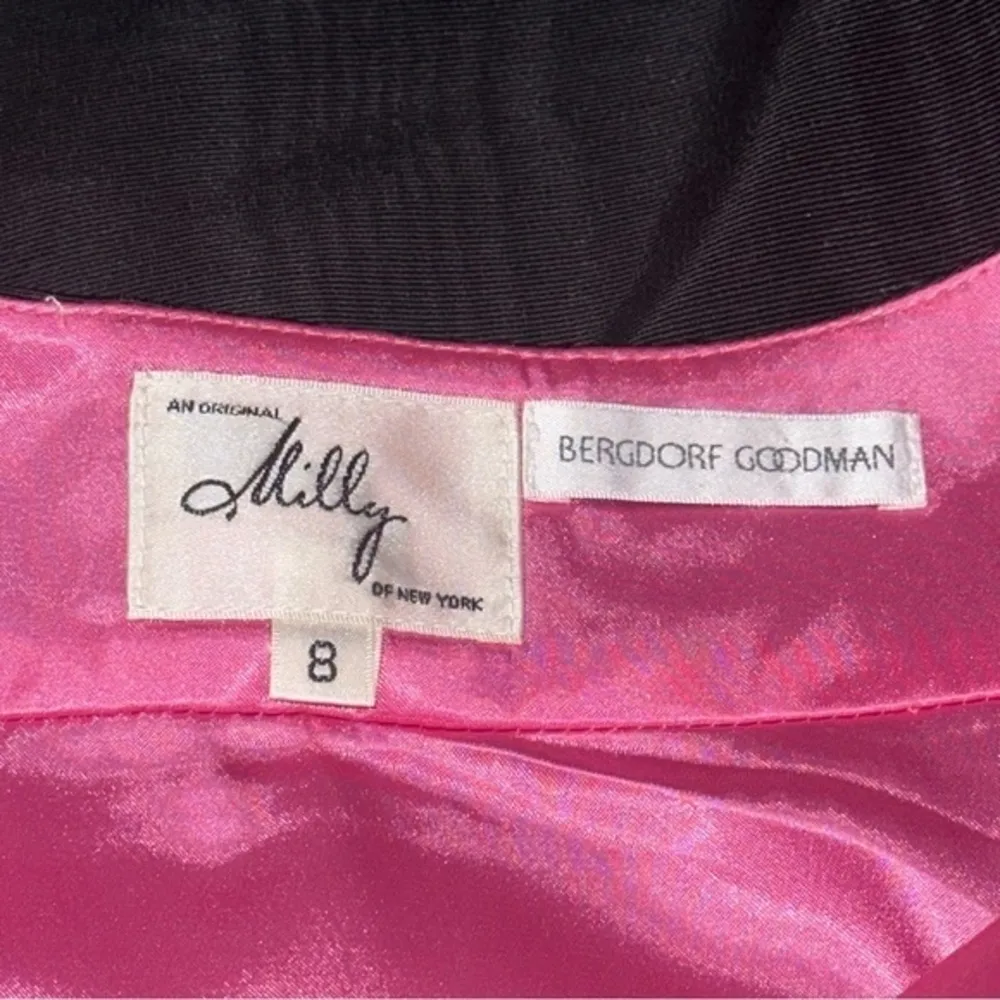 Milly Bergdorf Goodman Women’s Size 8 Black Contrast Fuchsia Pink Babydoll Dress - Image 5
