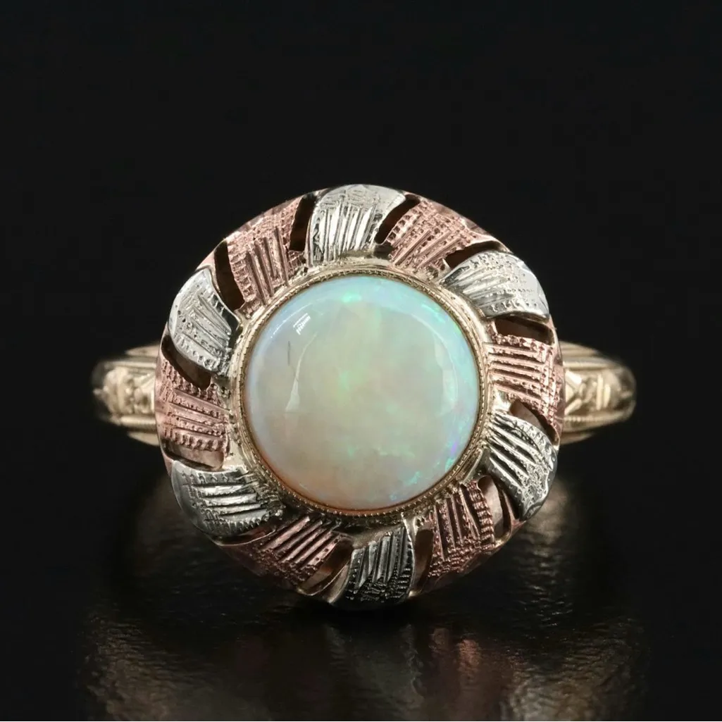 10K SOLID TRI COLOR GOLD ROUND CABOCHON OPAL RING (5) Multiple - Image 3