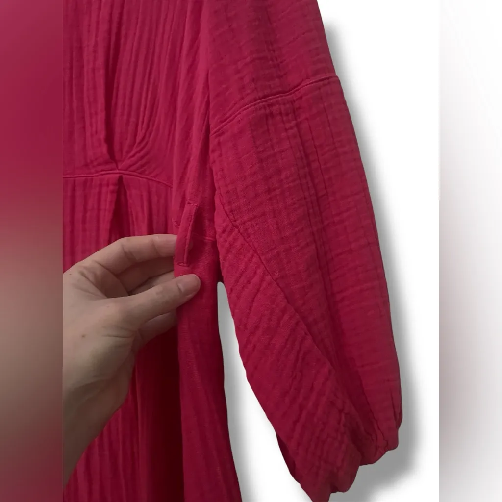 XIRENA Cranberry Pink Gauze Cotton Button Front Midi Dress Size M - Image 3