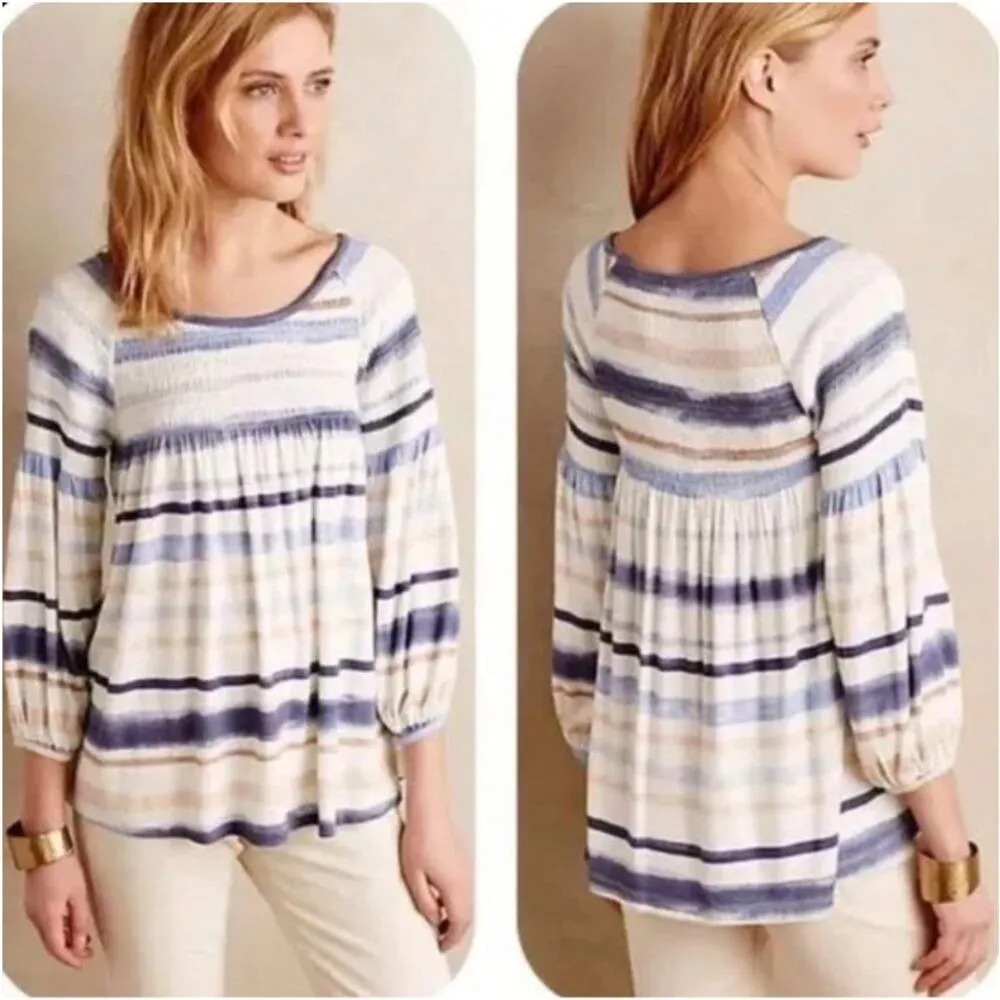 Anthropologie Meadow Rue Smocked Peasant Blouse Small Patriotic - Image 9