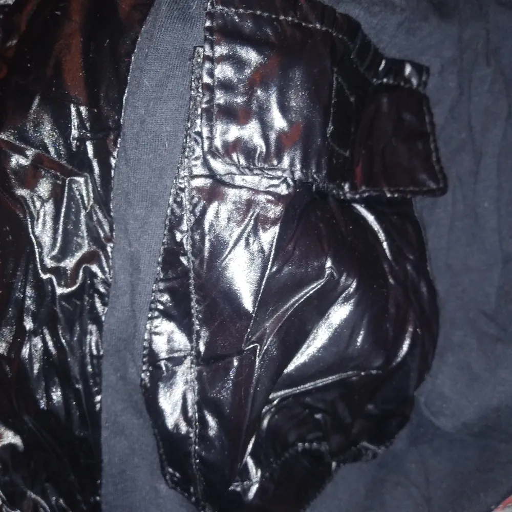 COWGIRL TUFF S Y2K Western Bling Black Shiny Logo Puffer Vest Silver - Image 2