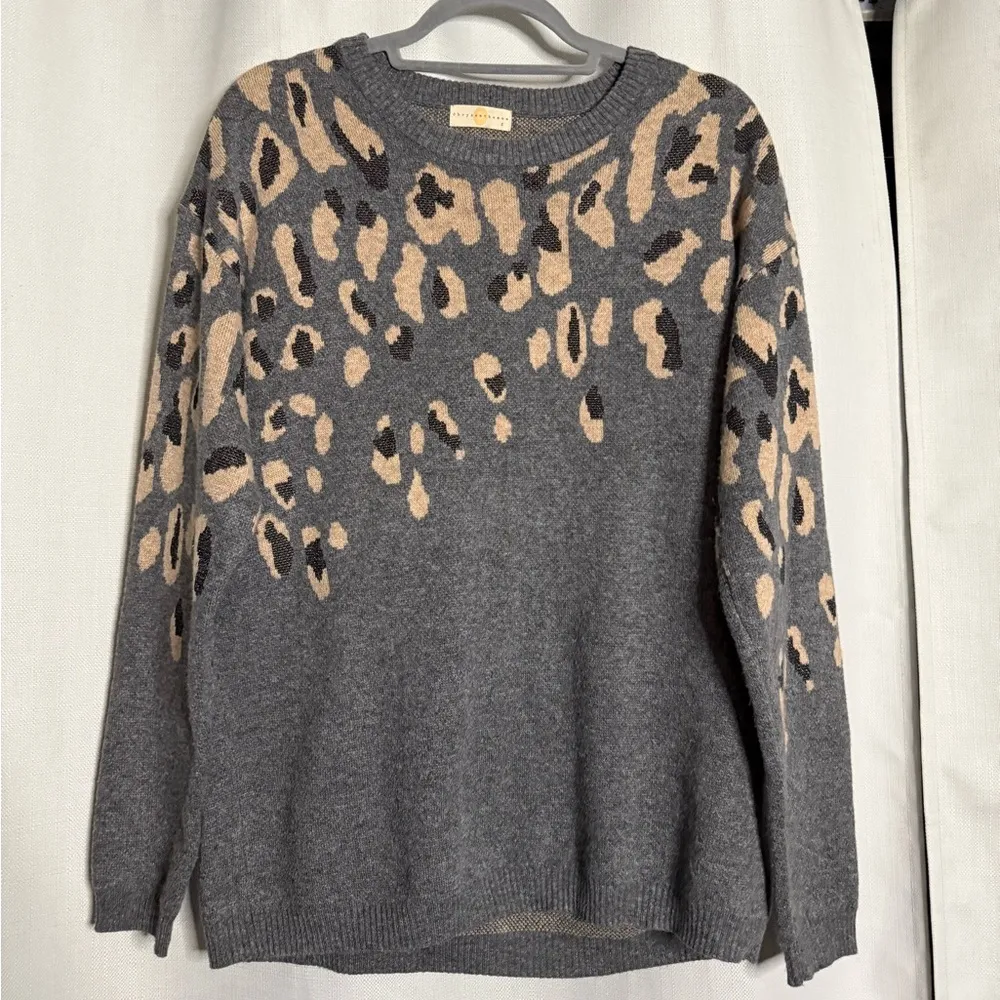 Anthropologie Chrysanthemum Grey Tan Cheetah Print Wool Blend Sweater Small - Image 8