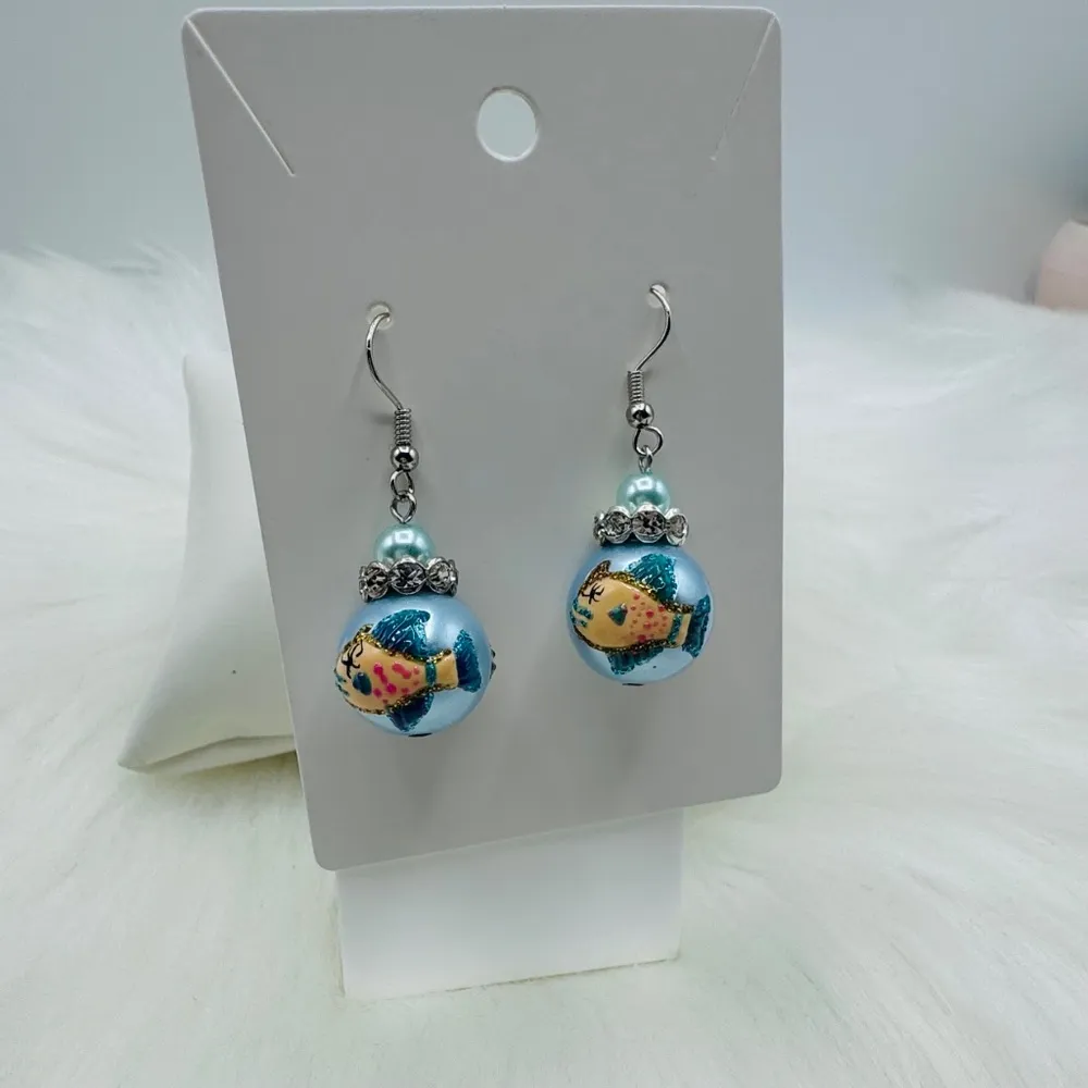 Sea themed Fish design Beaded Earrings Blue - Image 4