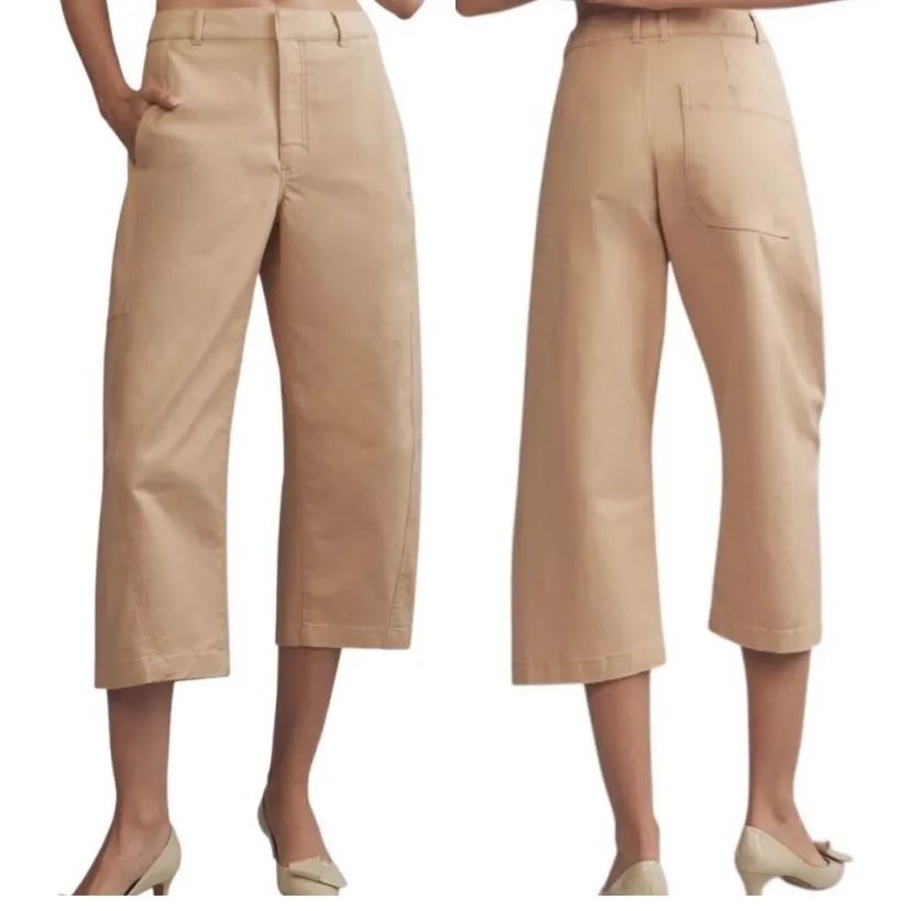 Anthropologie Maeve Curved Cropped Chino Pants Barrel Leg Pants 4 Khaki - Image 2