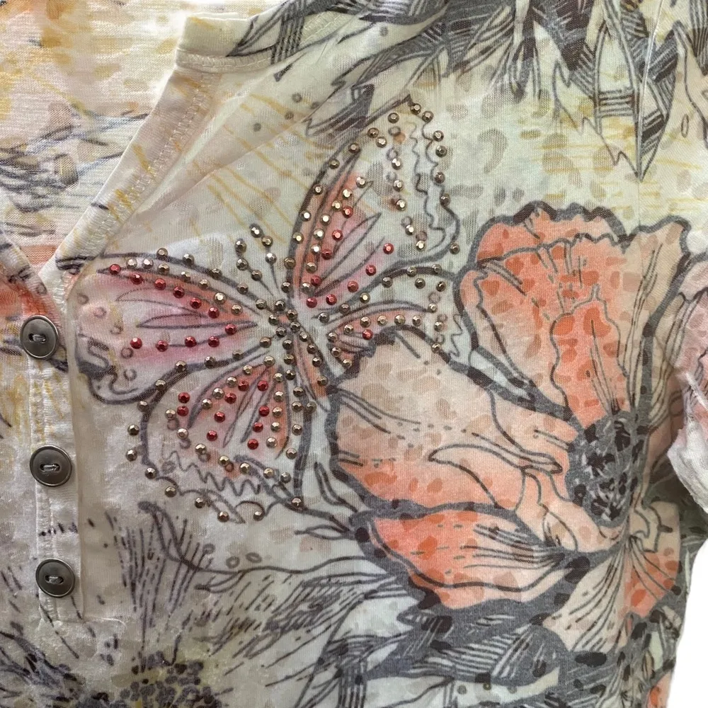 Style & Co Butterfly Floral Burn Out T Shirt Embellished Medium Petite - Image 6