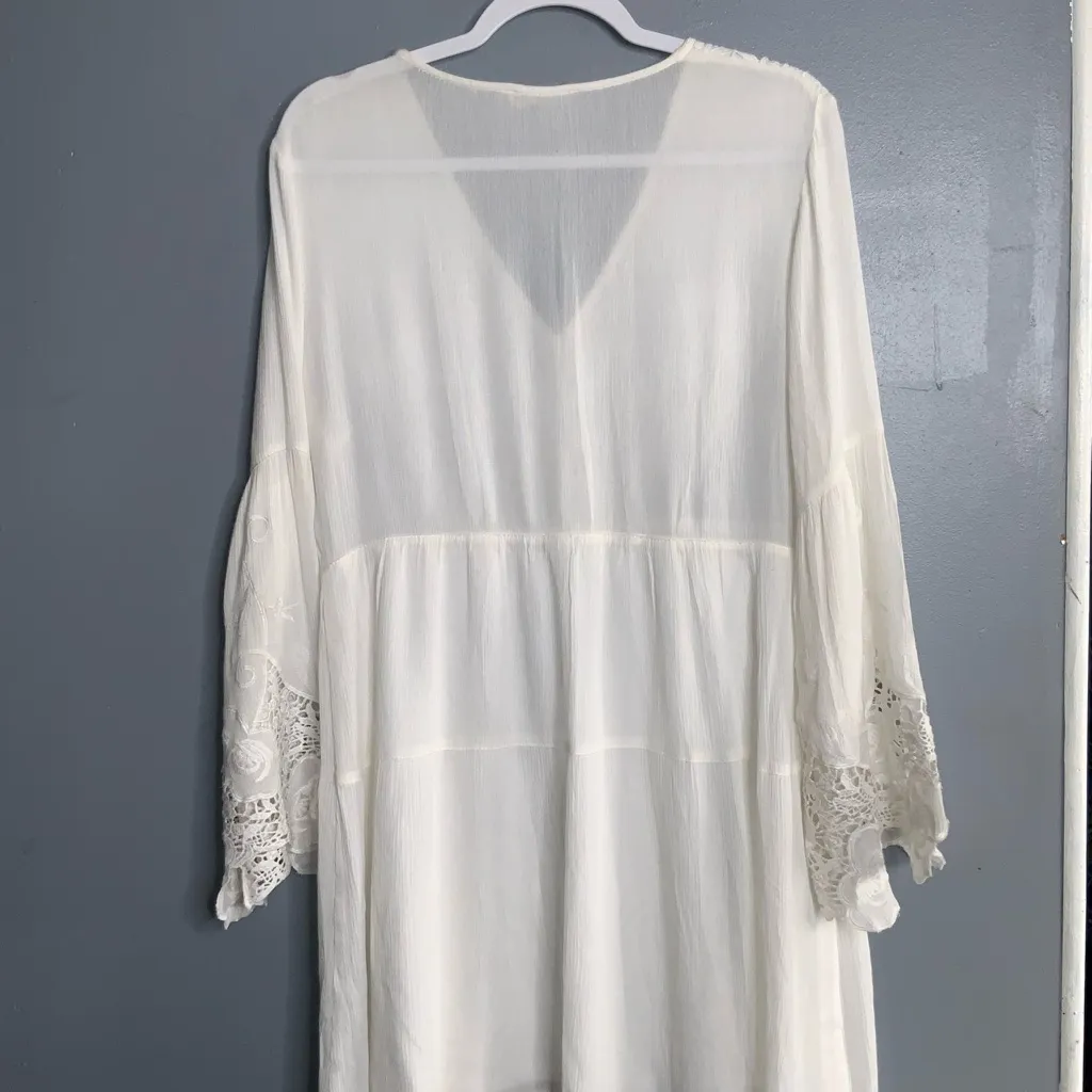 Altar'd State White Long Bell Sleeve Lace Lined V-Neck Boho Dress Medium - Image 9