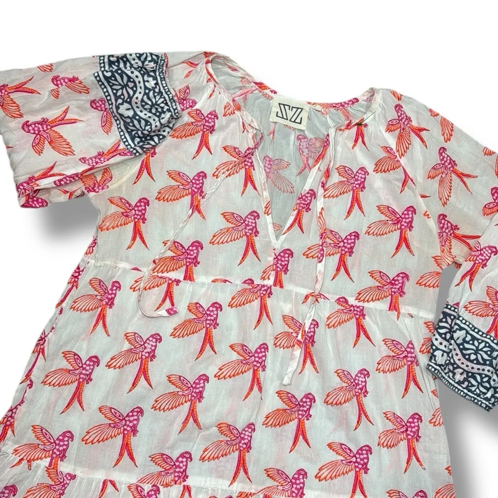 SZ Blockprint Dress Coverup Hummingbird Print Blue
Bright Pink White Neon Parrot - Image 2
