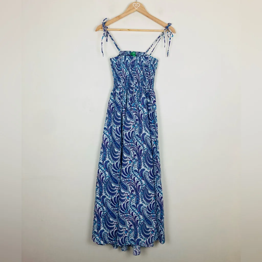 J. Crew linen blend purple, blue and white paisley print midi sun dress. Medium - Image 2