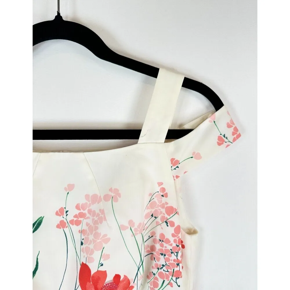 Karen Millen Womens Dress White Floral Royal Ascot Midi Cold Shoulder Pencil 6 - Image 8