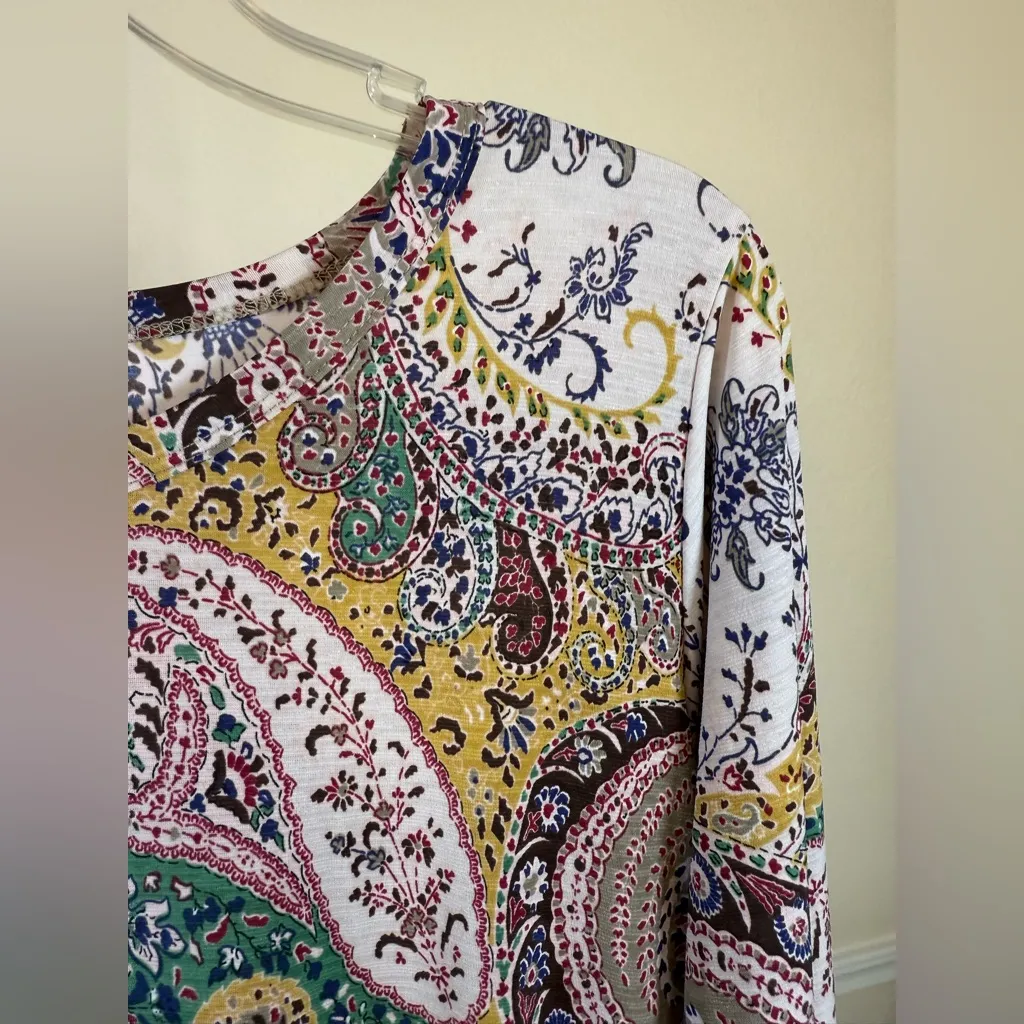 Paisley Boho Ruffle Hem Tunic Top Long Sleeve Flowy Multicolor Dressy Casual Yellow - Image 4