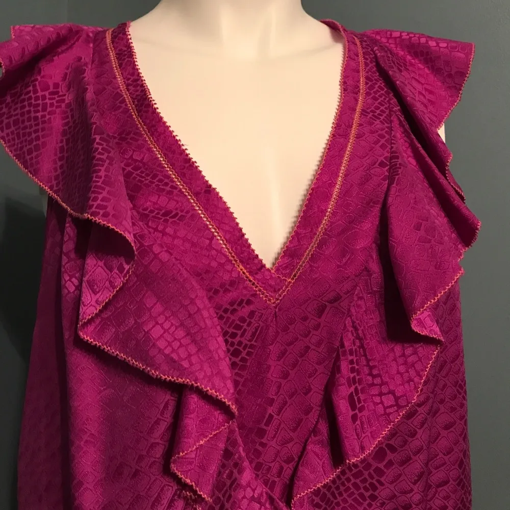 Rebecca Taylor Raspberry Silk Ruffle Front Top - Image 2