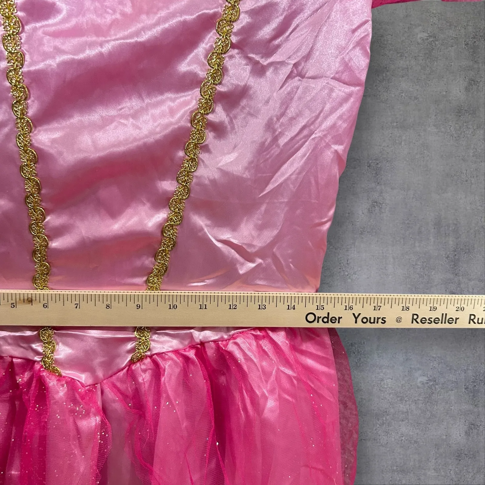Princess Peach Costume Dress Long Pink Gold‎ Trim Halloween Cosplay Size L Mario Size L - Image 6