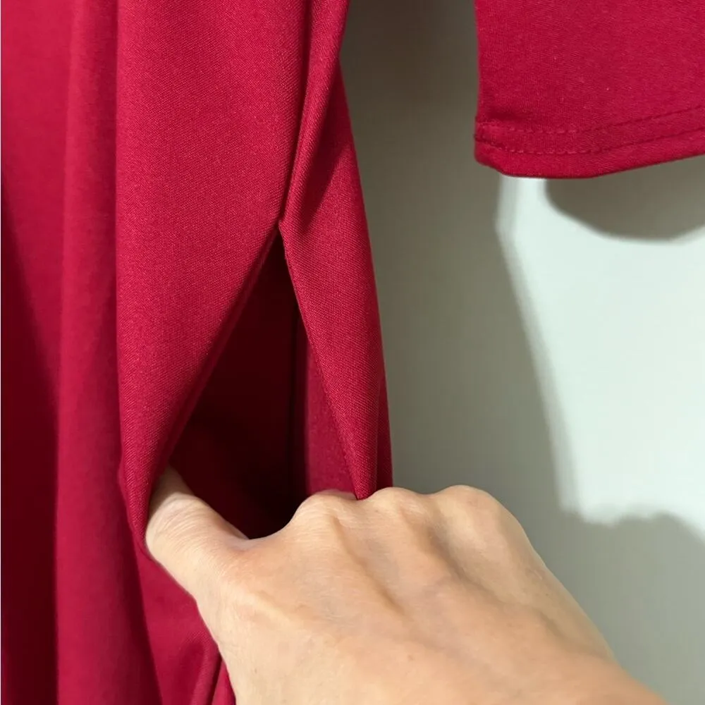 CBR size XL women's zipper round neck 3/4 sleeve high waist dress no belt casual Red - Image 5