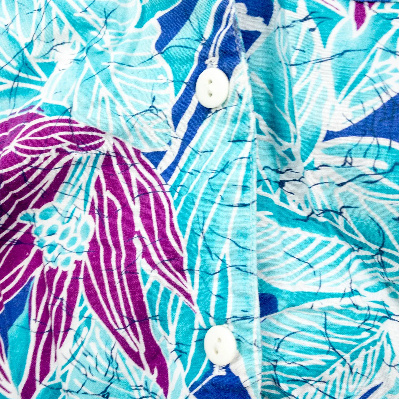 Sandra Ingrish Sport Vintage Hawaiian Blue Purple Shirt Womans Small Unisex - Image 5