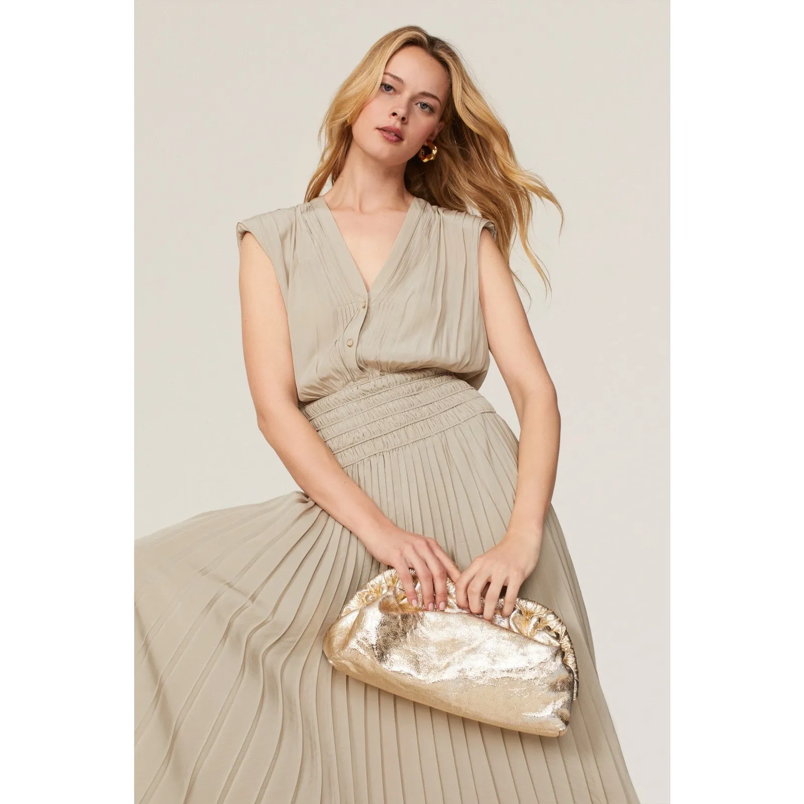 RAMY BROOK Brown Crepe Hourglass V-Neck Smocked Waist Preslie Dress Size XL - Image 4