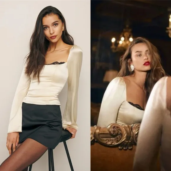 REFORMATION NWT Rita Silk Top in Almond 2 - Image 2